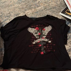 “Till Deth do us part” black t shirt longer Crop top